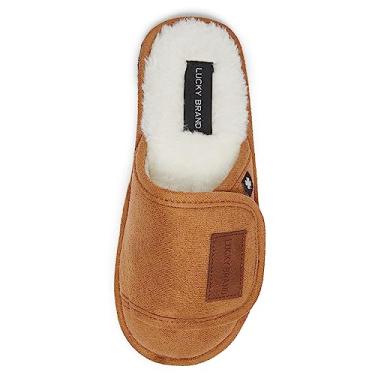 Imagem de Lucky Brand Chinelos para meninos – Pantufas felpudas antiderrapantes de espuma viscoelástica para crianças – Sola de borracha macia de pelúcia para quarto, Bronzeado, 18