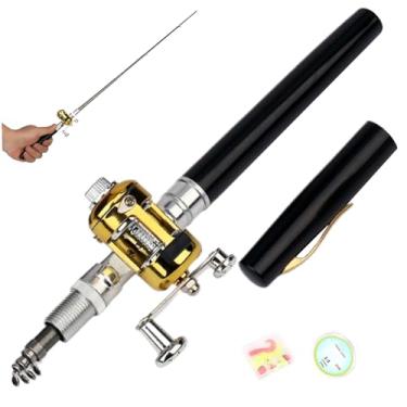 Imagem de Vara de pesca pequena, vara de pesca com caneta, mini de 21 cm, mastro telescópico de bolso de 5 seções com molinete giratório, portátil para viagens em água salgada para atividades ao ar livre