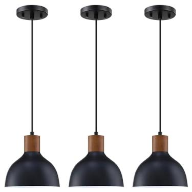 Imagem de Pacote com 3, 1 luminária pendente vintage de 20 cm, luminária suspensa de metal industrial de borracha com acabamento preto para ilha de cozinha, sala de jantar de fazenda sobre a pia