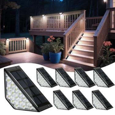 Imagem de BKBB PPBB Luzes solares de degrau para uso externo, luzes solares de escada à prova d'água, luzes de degrau de deck para cerca, pátio, quintal, varanda, porta da frente, calçada, jardim, decoração de