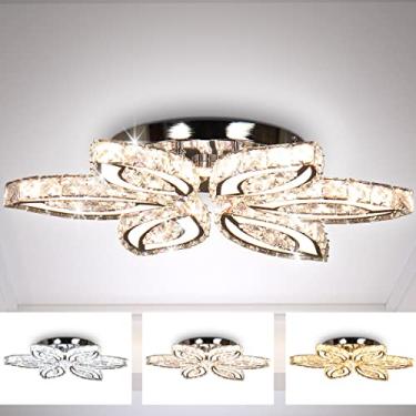 Imagem de CLAIRDAI Luminária de teto de cristal moderna de 50,8 cm com montagem embutida para lustre de flor perto da luz de teto para quarto, sala de estar, sala de jantar, cozinha (várias cores)