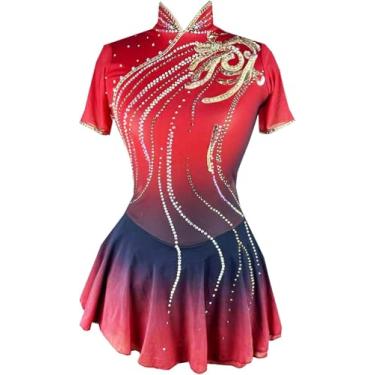 Imagem de Vestido De Patinação Artística Feminina Moda Feminina Manga Curta Vestido De Patinação No Gelo, Red, 10