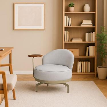 Imagem de Poltrona Cadeira Giratória Naomi Com Mesa Lateral Bz Home Decor, Cinza
