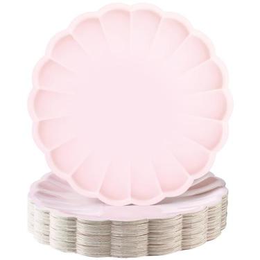 Imagem de Pratos de papel Newtay Scalloped 24,1 cm 60 unidades rosa claro