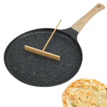 Imagem de Panela de crepe antiaderente, forma Dosa antiaderente com espalhador, frigideira plana de 28 cm com alça ergonômica para panqueca de cozinha compatível com indução para fogão a gás (28 cm)