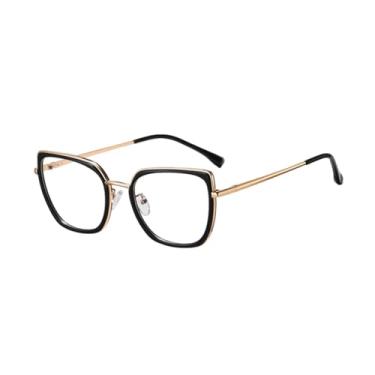 Imagem de Óculos de sol femininos estilo olho de gato, armação de metal, lentes transparentes, armação de óculos meia armação feminina (armação rosa dourada)