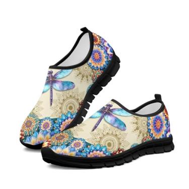 Imagem de xixirimido Tênis feminino sem cadarço, casual, cano baixo, antiderrapante, confortável, respirável para caminhada, tênis, Boho Flor Libélula, 38