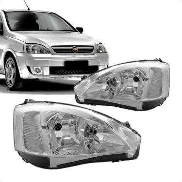 Imagem de Farol Lado Esquerdo LE Cromado Lente Raiada Corsa 2003 a 2007 Substituição Automotiva Encaixe Preciso Iluminação Eficiente Material Resistente Instalação Prática