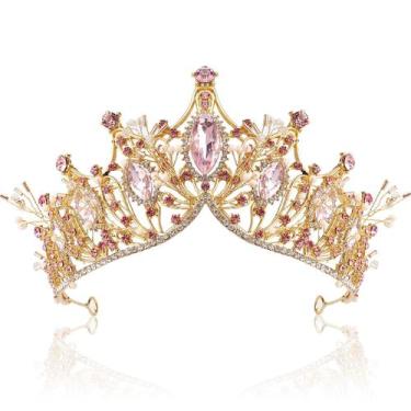 Imagem de Bandana COCIDE Gold Tiara Crown para mulheres com gema rosa