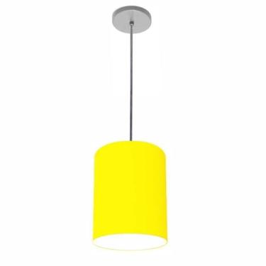 Imagem de Lustre Luminária Pendente Vivare Free Lux Pe-4104cz Cúpula Em Tecido 15x25cm Amarelo Canopla Cinza E Fio Cristal