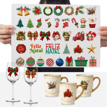 Imagem de Cartela Adesivos Natalinos Decoração Natal Papai Noel DTF UV - Graviar