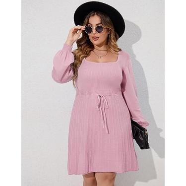 Imagem de ShopWonder Vestido suéter plus size feminino plus size A Line Wrap Sweater Dress em vestido suéter plus size outono, Rosa 1 com cinto, XGG