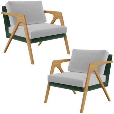 Imagem de Kit 02 Poltronas Sala L02 Facto Verde Musgo Linho Cinza - LYAM DECOR