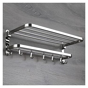 Imagem de AKALNNB Prateleiras de banheiro Prateleiras flutuantes Prateleira de toalha de banheiro com suporte de barra de toalha dobrável e ganchos de toalha montados na parede multifuncional Doub