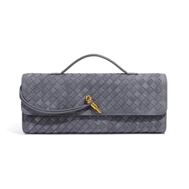 Imagem de JYG Bolsa feminina de camurça de tecido moderno para noite bolsa de ombro casual clutch bolsa transversal com fivela de metal 2025, Cinza, L11.8 x H4.33 x W1.57 inches