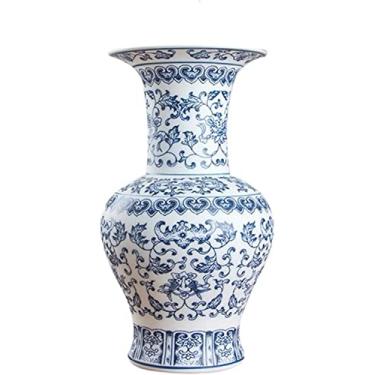 Imagem de LIFOND Vaso de flores, vasos de porcelana sem esmaltado, azul e branco, design de lótus, vaso de cerâmica, decoração de casa, vasos de flores Jingdezhen, vaso de flores, decoração de mesa (G)
