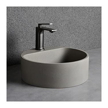Imagem de CUTPOIY Pia de vaso de banheiro redonda 39,9 cm redonda acima do balcão cinza terraço banheiro vaidade vaso pia arte bacia pia vaso pia
