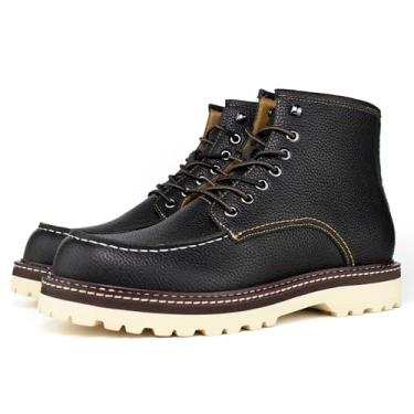 Imagem de Psanfawq Bota de trabalho masculina com biqueira moc de 15 cm – Bico macio, couro de flor integral premium com sola antiderrapante e palmilha confortável, botas de cano baixo resistentes com cadarço