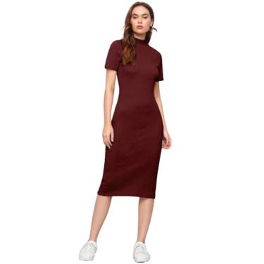 Imagem de Leriya Fashion Vestido de uma peça para mulheres colado ao corpo | Vestido de aniversário para mulheres, Borgonha, M