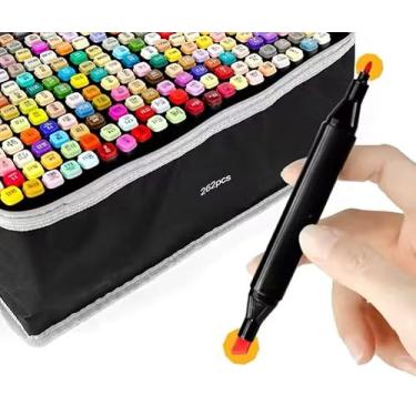 Imagem de 120/168/204 Cores Caneta Marcadora De Cabeça Dupla Oleosa Montagem Artística Para Estudantes (262 cores)