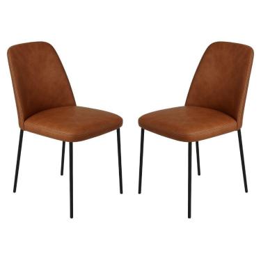 Imagem de Conjunto 2 Cadeiras Londres Couro Caramelo Metal Preto