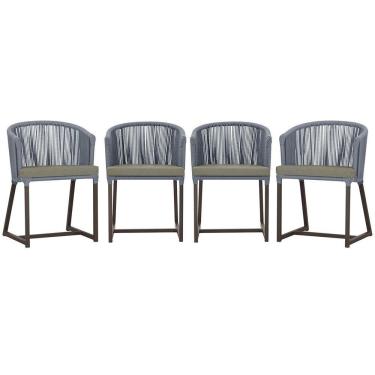 Imagem de 4 Cadeiras De Jantar Noronha Marrom Corda Náutica E8 Trama Prata