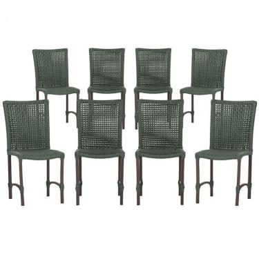 Imagem de 8 Cadeiras De Jantar Cannes De Alumínio Pintura Marrom Trama Verde
