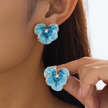 Imagem de Brincos de flor azul para mulheres, brincos de flor de ouro, brincos de girassol, joias, meias de Natal, presentes de amizade, presentes para mulheres, Medium, Latão, Sem pedra preciosa