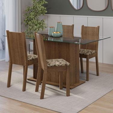 Imagem de Conjunto Sala De Jantar Mesa Tampo De Vidro 4 Cadeiras Rustic/bege Marrom Espanha Madesa Rustic/bege Marrom