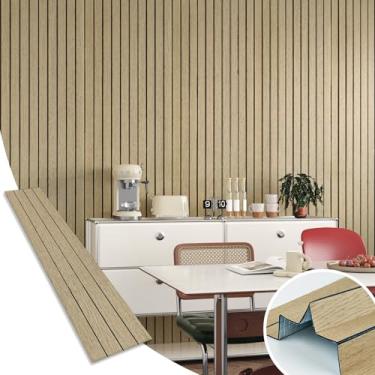 Imagem de Wallderful Painel de parede de ripas de madeira marrom 3D acústico Shiplap papel de contato de madeira listrado vertical painel de parede de madeira autoadesivo descascar e colar bancadas armário