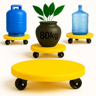 Imagem de Base Suporte para Vasos de Plantas em Cimento Reforçado 25cm Amarelo | Rodízios ABS Giratórios | Suporta 80kg | Design Moderno e Minimalista | by Ateliê TH Wood Art