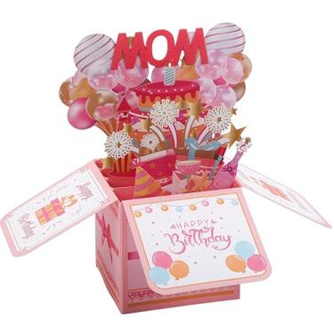 Imagem de Cartão pop-up de feliz aniversário para mãe, cartões de aniversário pensativos para mãe, balões coloridos, fogos de artifício, caixa de presente com envelope, cartão de presente pop-up criativo para