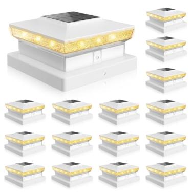 Imagem de VOLISUN Luzes de poste solar, luzes IP64 à prova d'água movidas a energia solar para postes de madeira/vinil 4 x 4 e 5 x 5. Modos de cor dupla com lente de cristal fosco (pacote com 16 unidades)