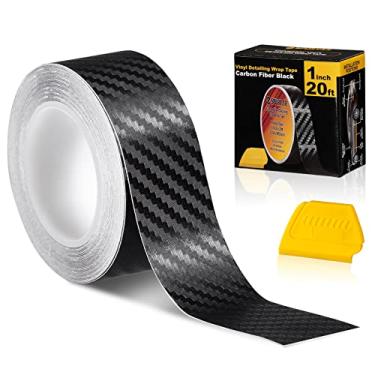 Imagem de Spurtar Envoltório de fibra de carbono, 2,5 cm x 6,1 m de liberação de ar preto envoltório de vinil para carros, fita de fibra de carbono 3D, blackout fita decorativa externa para veículos, ferramenta