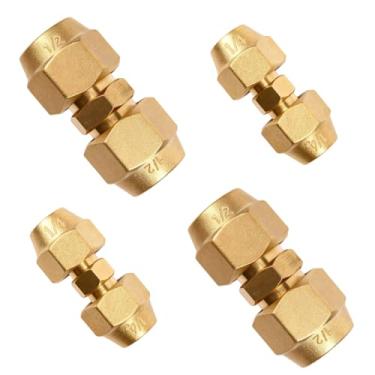 Imagem de Wostore Pacote com 4 conectores de junta de extensão de tubo de cobre, adaptadores de acoplamento de tubo CA de 1/10.2 cm e 1/5.1 cm com porcas de alargamento HVAC, acessórios de cobre de soldagem