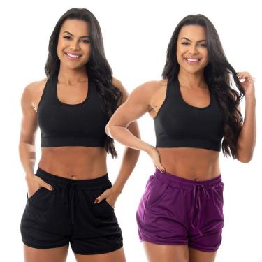 Imagem de Kit 2 Short Corrida Feminino Treino Academia Esportivo Bolso-Masculino