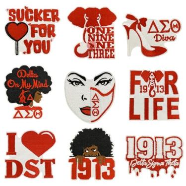 Imagem de 9 peças Delta Theta Sigma remendos de ferro para roupas 1913 DST aplique de ferro em apliques pequenos artesanais decorações DIY bordado bordado remendo para roupas mulheres, chapéus, jeans, camiseta