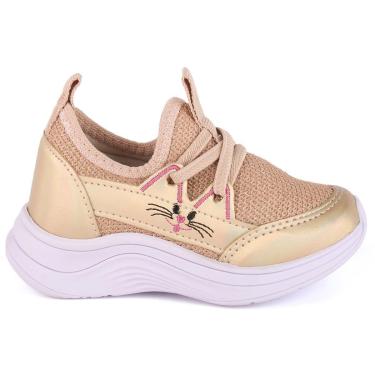 Imagem de Tênis Infantil Menina Calce Fácil Bordado Gatinho T004-Feminino