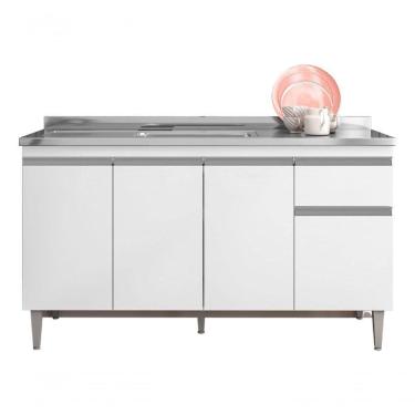 Imagem de Balcão Gabinete Tatiane P/cozinha 150cm Sem / Tampo Cor Amêndoa/preto