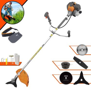 Imagem de Roçadeira Lateral Tekna RL430-P À Gasolina 2T 43cc 1,7HP 10.000rpm Robusta e de Alta Performance Com Carretel de Nylon e Kit 4 Lâminas de Cortes