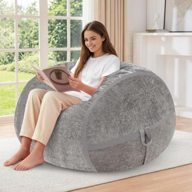 Imagem de HABUTWAY Cadeira de pufe de 90 m, cadeiras BeanBag grandes com enchimento de espuma de memória, veludo ultramacio com alça portátil e capa removível, sofá confortável para sala de estar, sem montagem