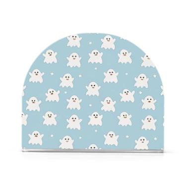 Imagem de JUZIHAI Suporte de guardanapo de Halloween Boo para mesa dispensador de guardanapo de acrílico para mesa suporte de lenços independente para cozinha sala de jantar bar festa decoração de casa