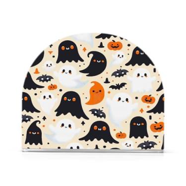 Imagem de JUZIHAI Suporte de guardanapo de Halloween Boo para mesa dispensador de guardanapo de acrílico para mesa suporte de lenços independente para cozinha sala de jantar bar festa decoração de casa