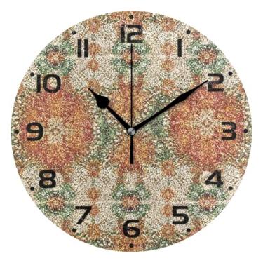 Imagem de JUZIHAI Relógio de parede com padrão abstrato em mosaico, silencioso, sem tique-taque, redondo, operado por bateria, fácil de ler, relógio decorativo de parede para casa, cozinha, sala de estar