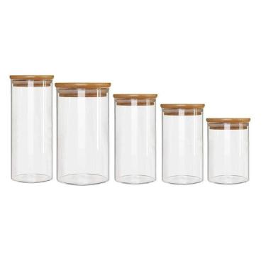 Imagem de Kit 5 Potes Borossilicato Hermético Tampa Bambu Class Home