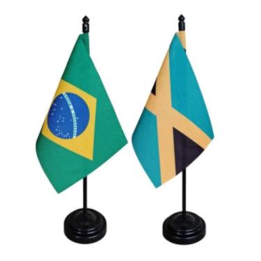 Imagem de Kit Bandeira de Mesa Brasil e Jamaica, 26cm Altura, 18x11cm, Multicolorido, Oxford, Base Plástica, para Escritório, Eventos, Decoração