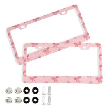 Imagem de SEHANY Lindas molduras de placa de licença de laço rosa, moldura de placa de carro de alumínio à prova de ferrugem com orifícios elípticos e parafusos serve para veículos padrão dos EUA tamanho