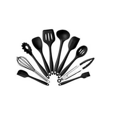 Imagem de Kit 10 Utensílios Silicone Cozinha Espátula Antiaderente Resistente(Preto)