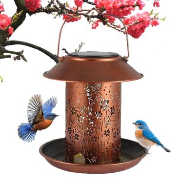 Imagem de Alimentador de Aves Solar para Exterior - Decoração De Lanterna De Metal Impermeável,Estação De Alimentação Oca | Para Janela Jardim Pátio Quintal Atração De Vida