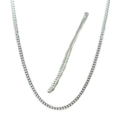 Imagem de Conj. Corrente e Pulseira 80 cm Grumet Flat Prata Legitima 925 - Lojas